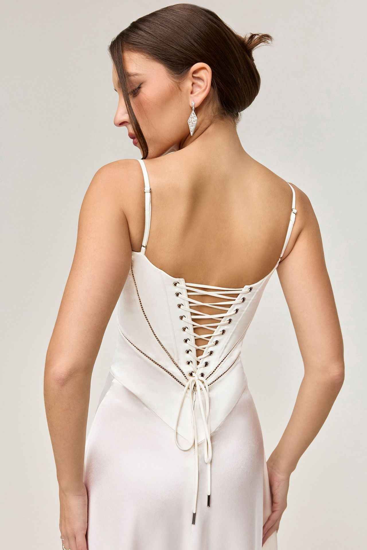 Corset Back Maxi Dress - Spaghetti Strap Slim Fit Camisole Gown