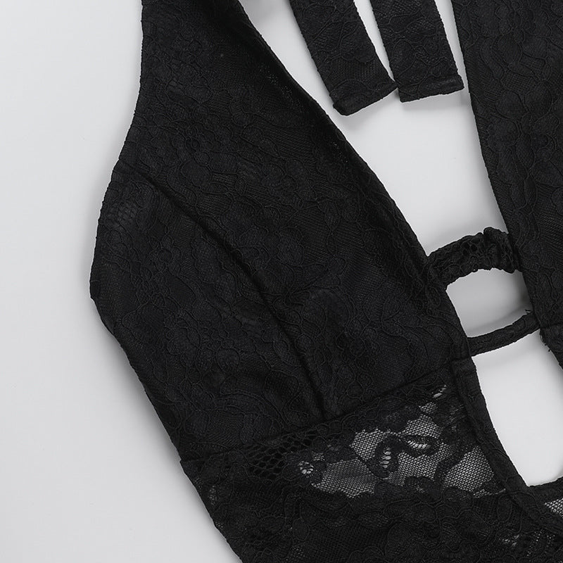 Lace Bodysuit - Hollow Strap Neck Style