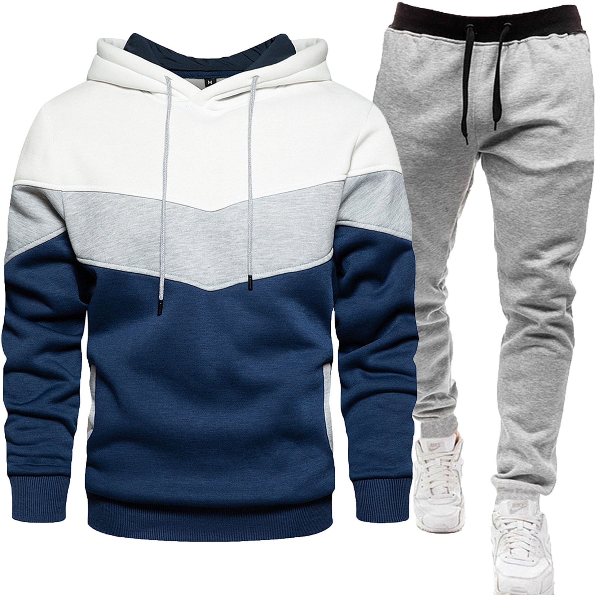Men's Hoodie Tracksuit - Color Block Two-Piece Set