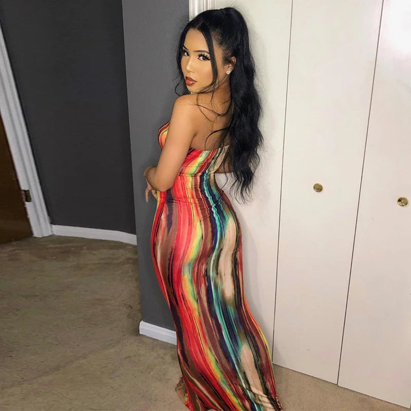 Sleeveless Tie Dye Maxi Dress - Sexy Bodycon Streetwear