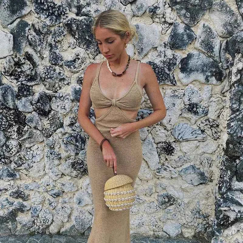 Cut Out Backless Knit Maxi Dress - Bodycon Vacation Style