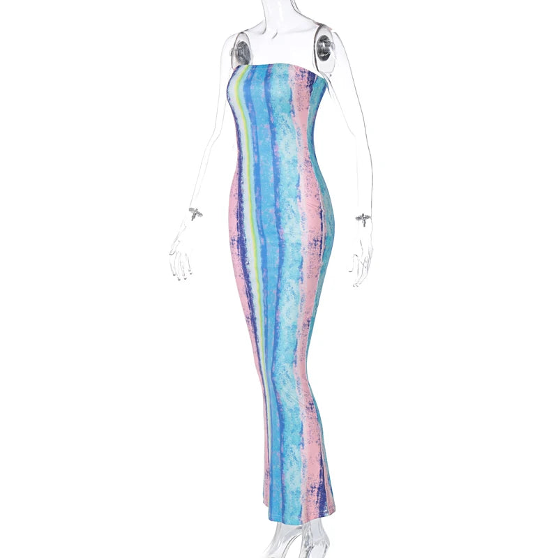 Sleeveless Tie Dye Maxi Dress - Sexy Bodycon Streetwear