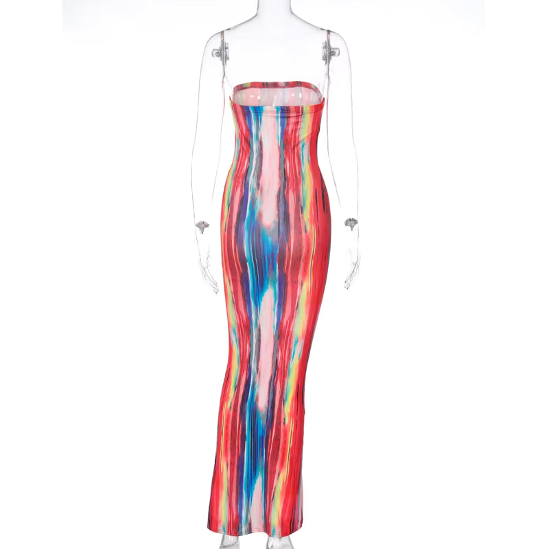 Sleeveless Tie Dye Maxi Dress - Sexy Bodycon Streetwear