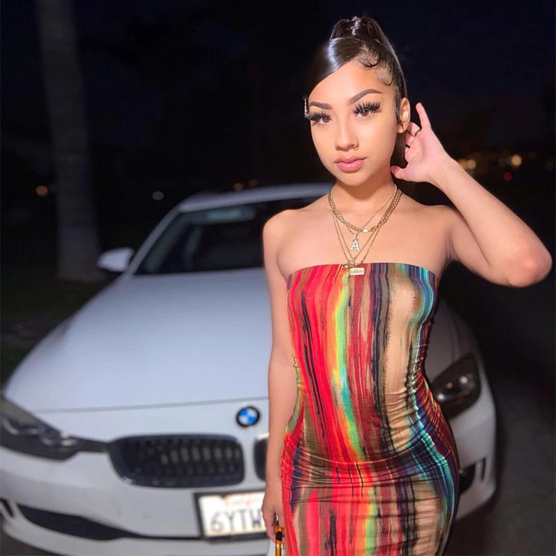 Sleeveless Tie Dye Maxi Dress - Sexy Bodycon Streetwear