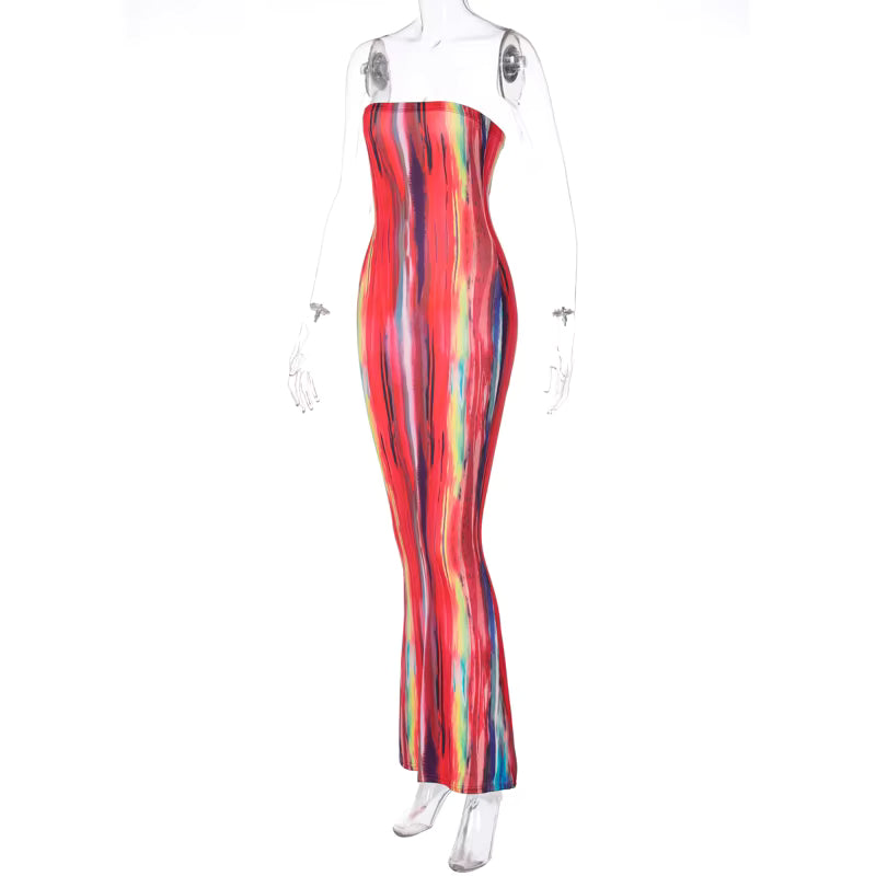 Sleeveless Tie Dye Maxi Dress - Sexy Bodycon Streetwear