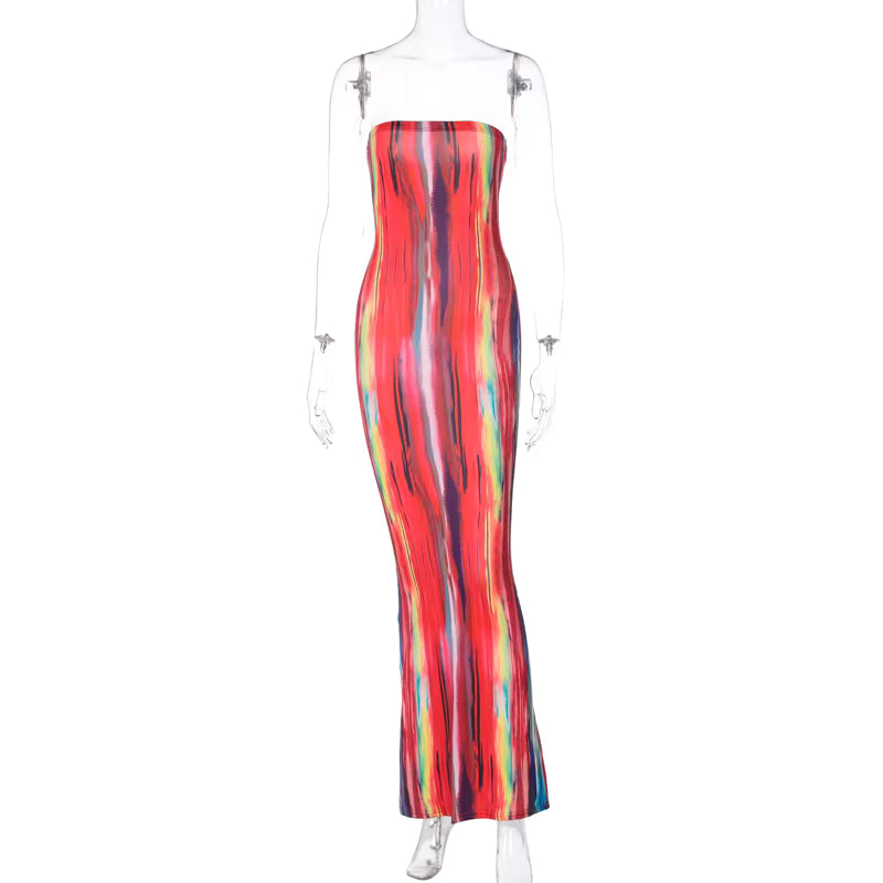 Sleeveless Tie Dye Maxi Dress - Sexy Bodycon Streetwear