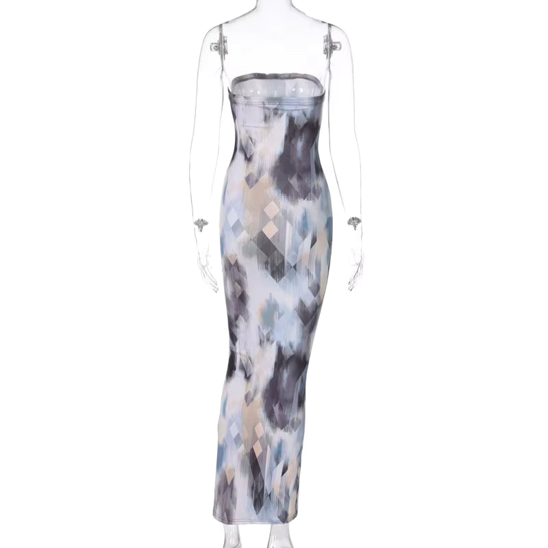 Sleeveless Tie Dye Maxi Dress - Sexy Bodycon Streetwear