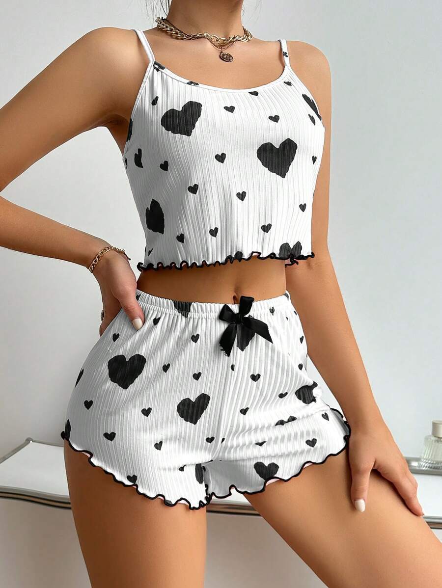 Heart Print Pajama Set - Comfortable Loungewear