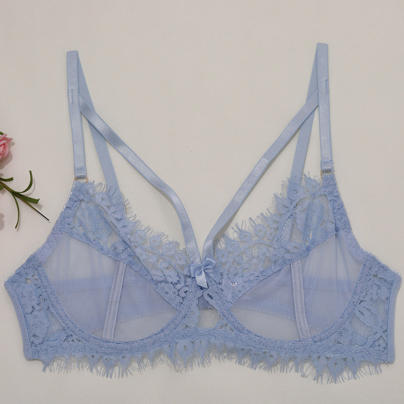 Eyelash Garter Set - 3 Piece Sheer Lingerie