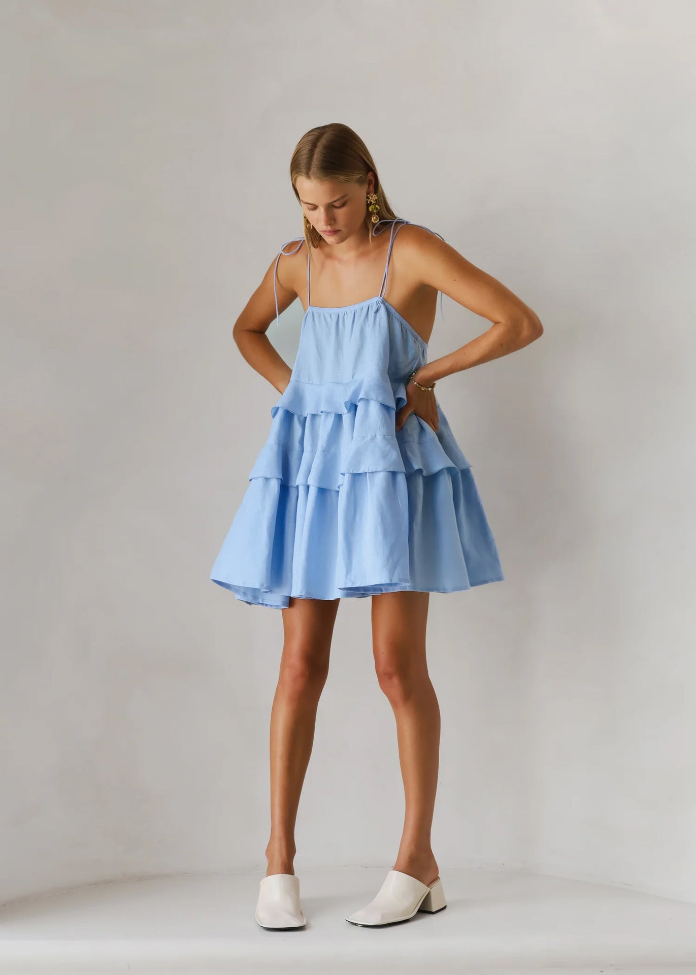 Summer Multi-layer Ruffled Mini Dress - Backless Adjustable Camisole