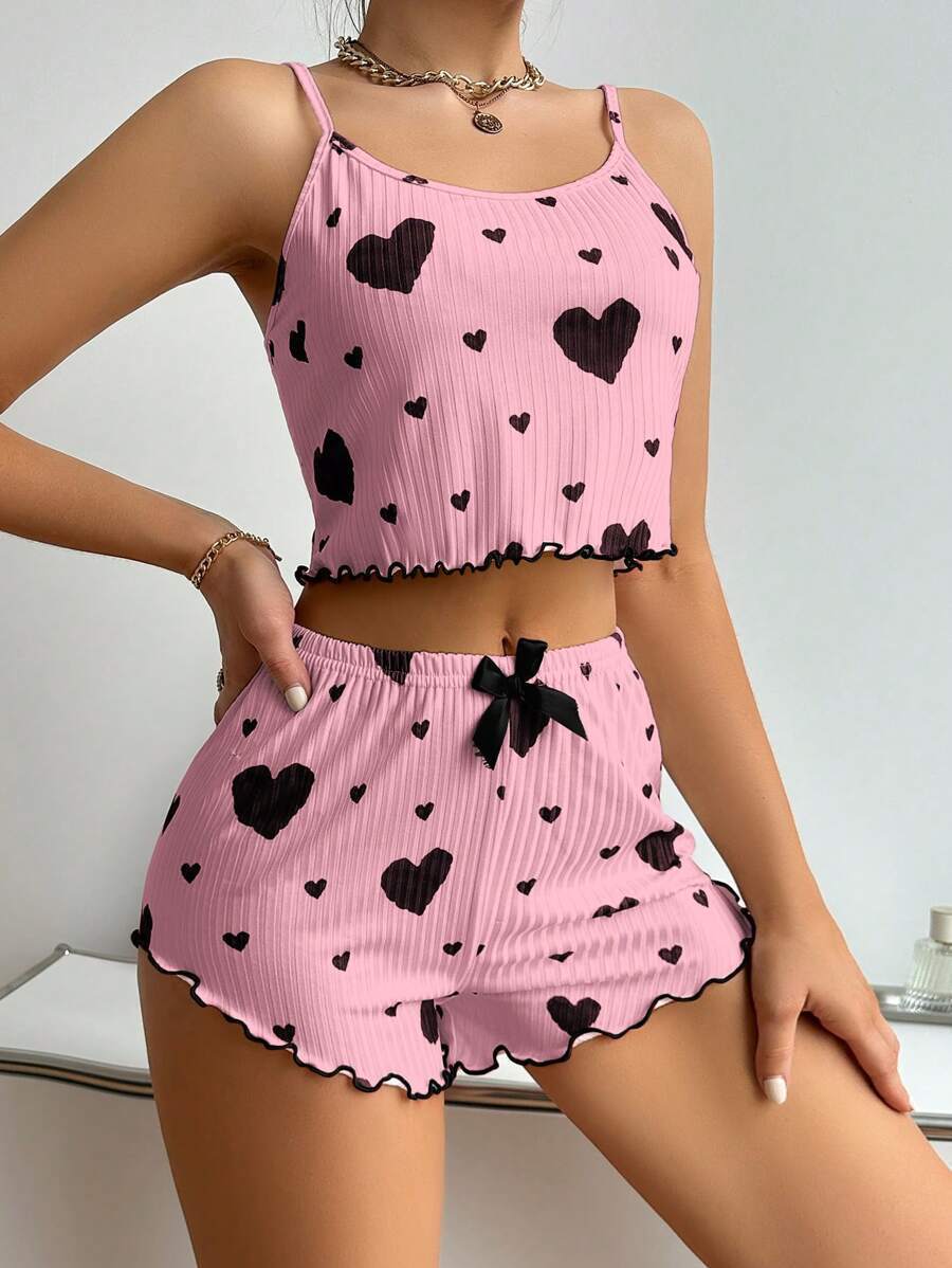 Heart Print Pajama Set - Comfortable Loungewear