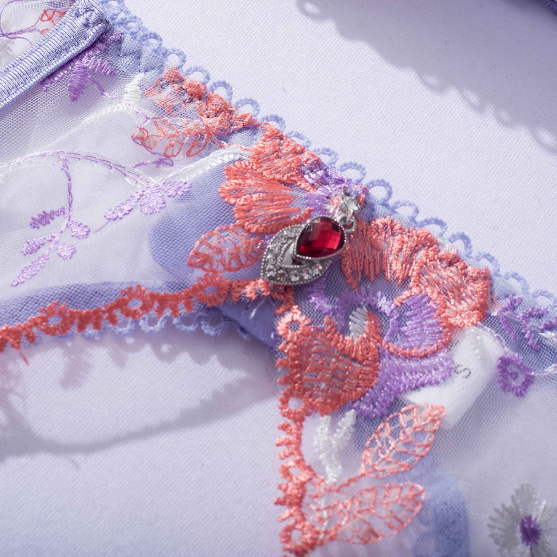Embroidered Bra Lingerie Set - Elegant Purple