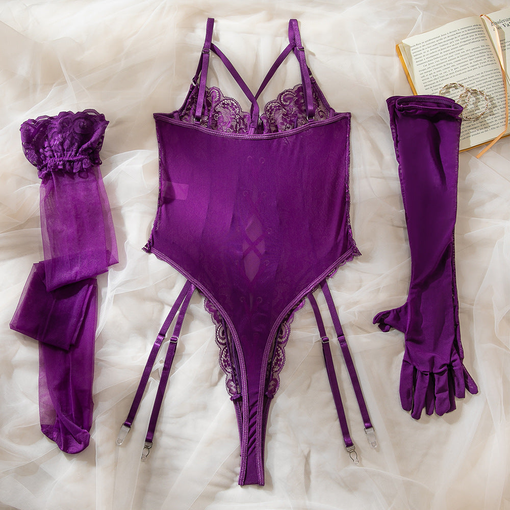 Lace Bodysuit Set - Gloves & Stockings Included