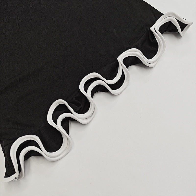 Ruffled Elegance Dress - Slim Fit Long Sleeve