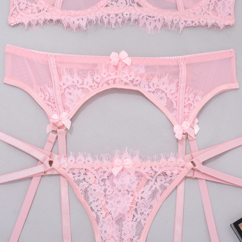 Eyelash Garter Set - 3 Piece Sheer Lingerie