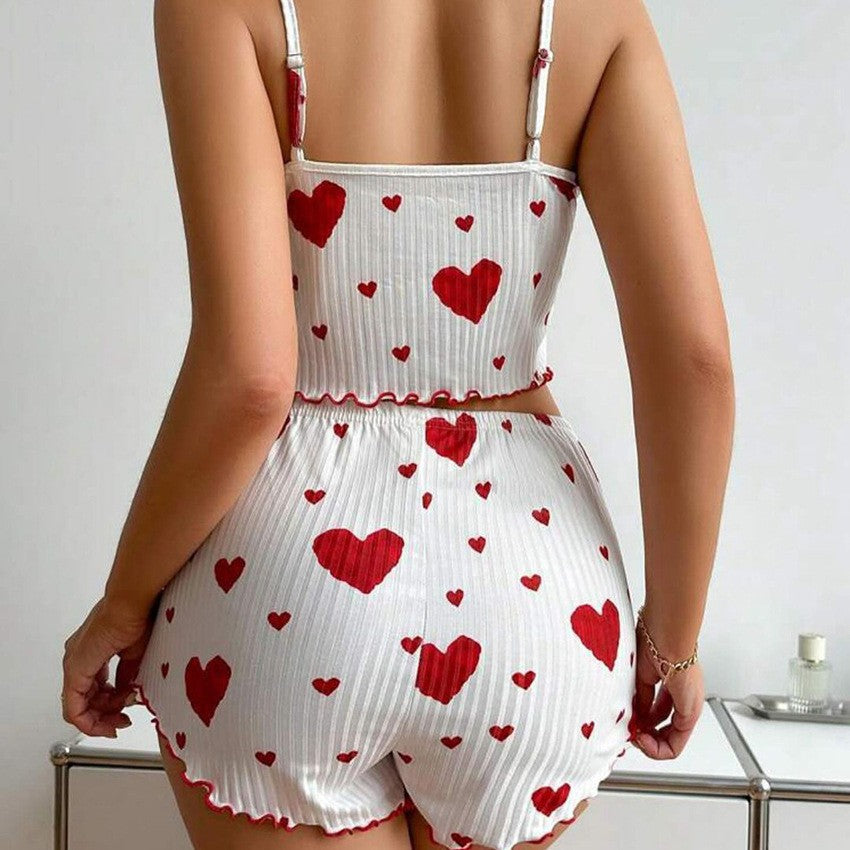 Heart Print Pajama Set - Comfortable Loungewear