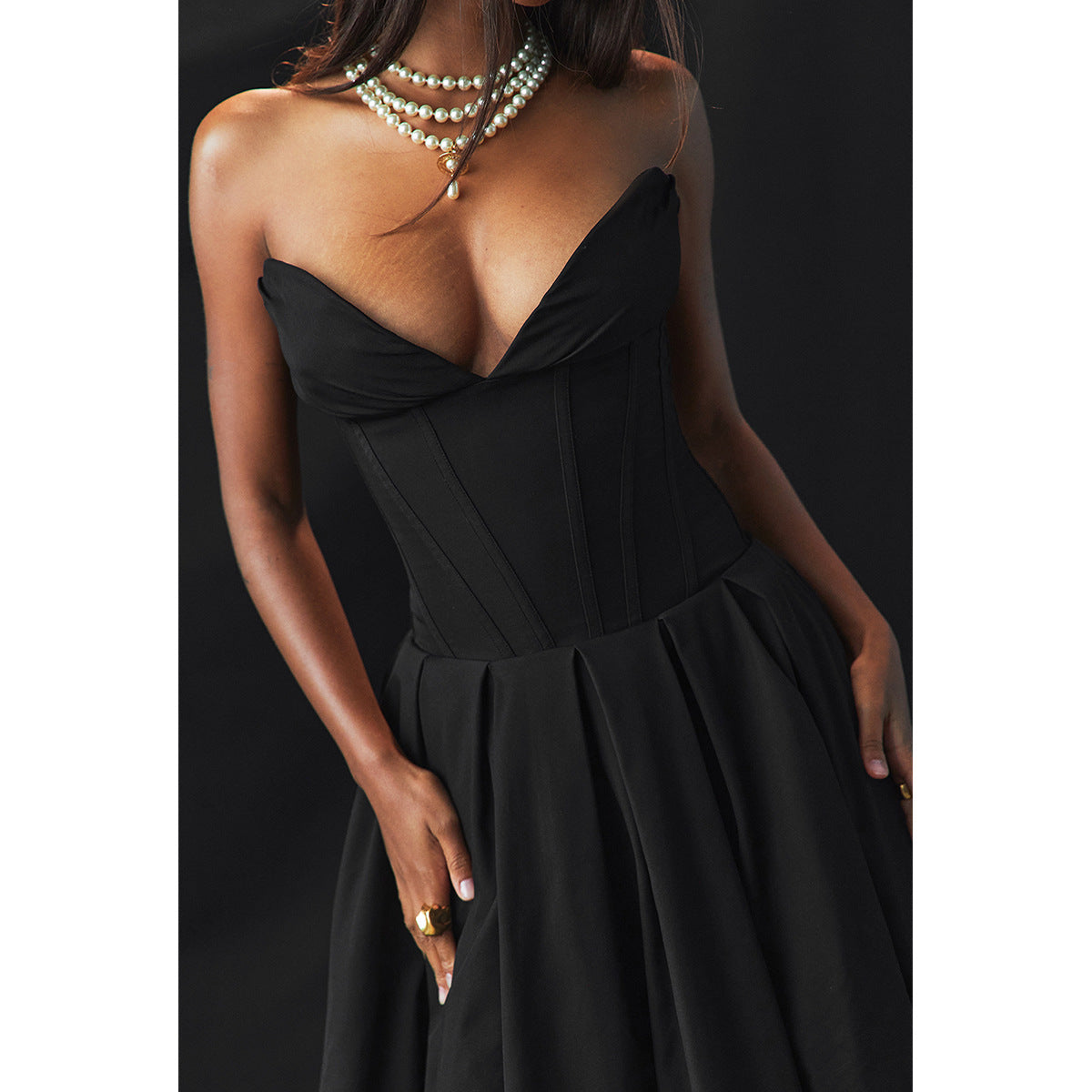 Strapless Midi Dress - Backless Tie Waist Style