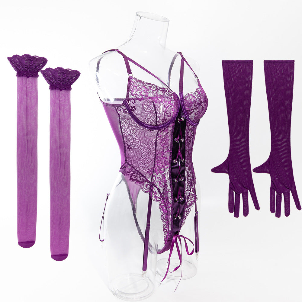 Lace Bodysuit Set - Gloves & Stockings Included