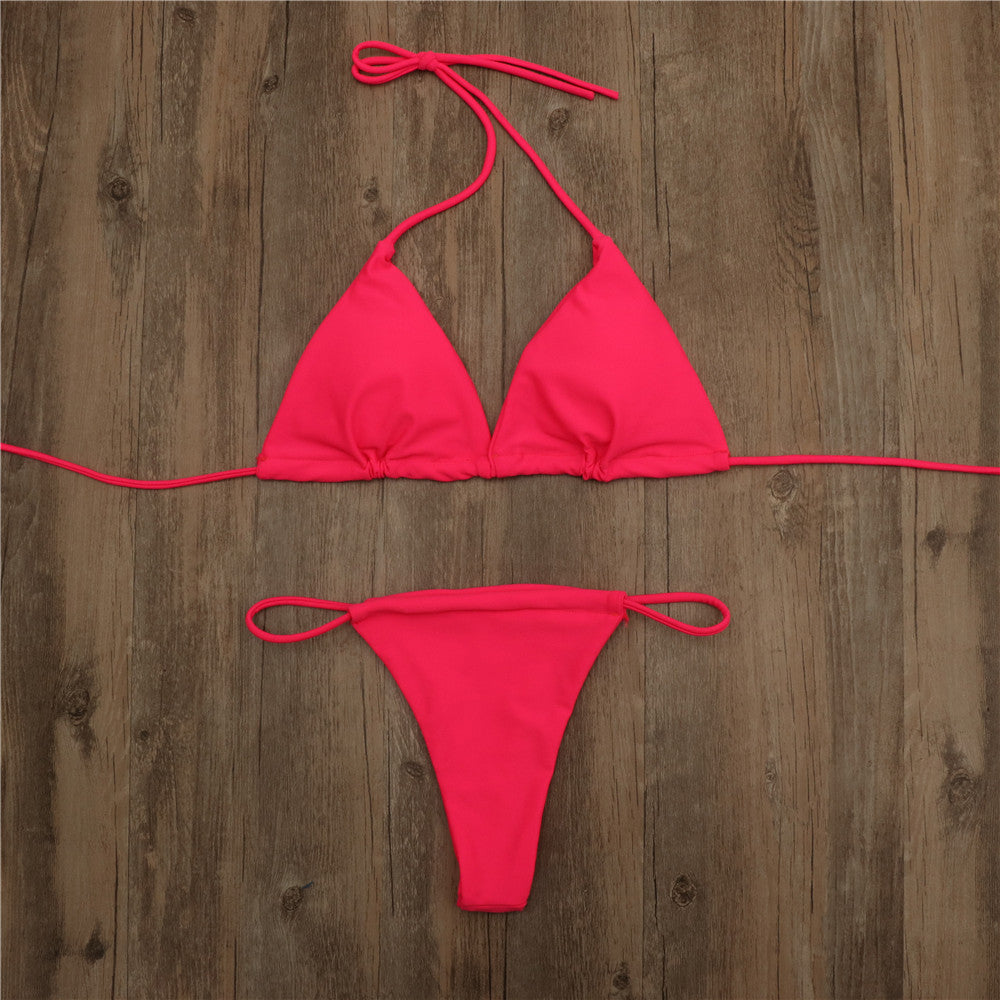 Halter Tie Bikini Set - High Cut Cheeky Solid Color