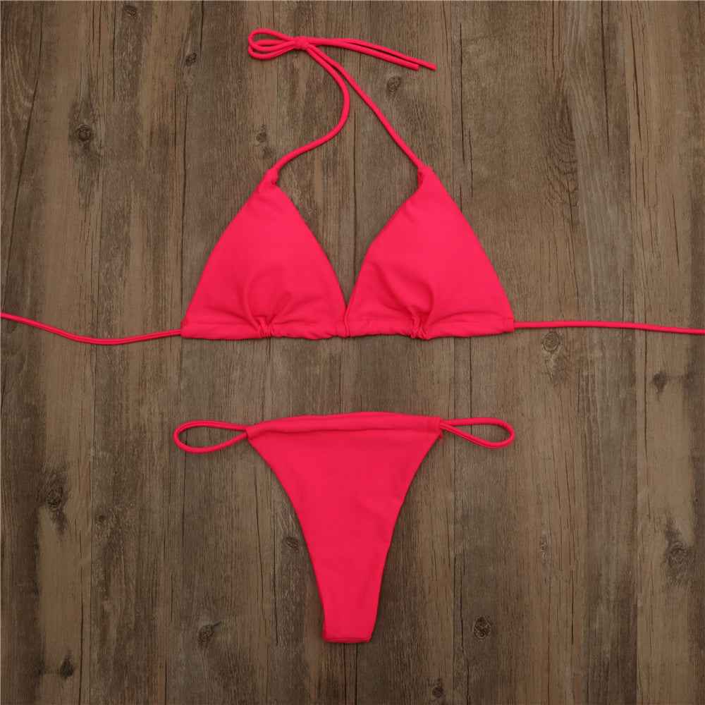 Halter Tie Bikini Set - High Cut Cheeky Solid Color