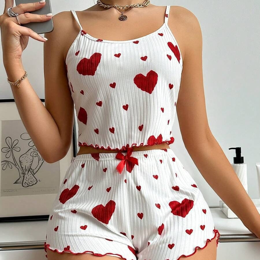 Heart Print Pajama Set - Comfortable Loungewear