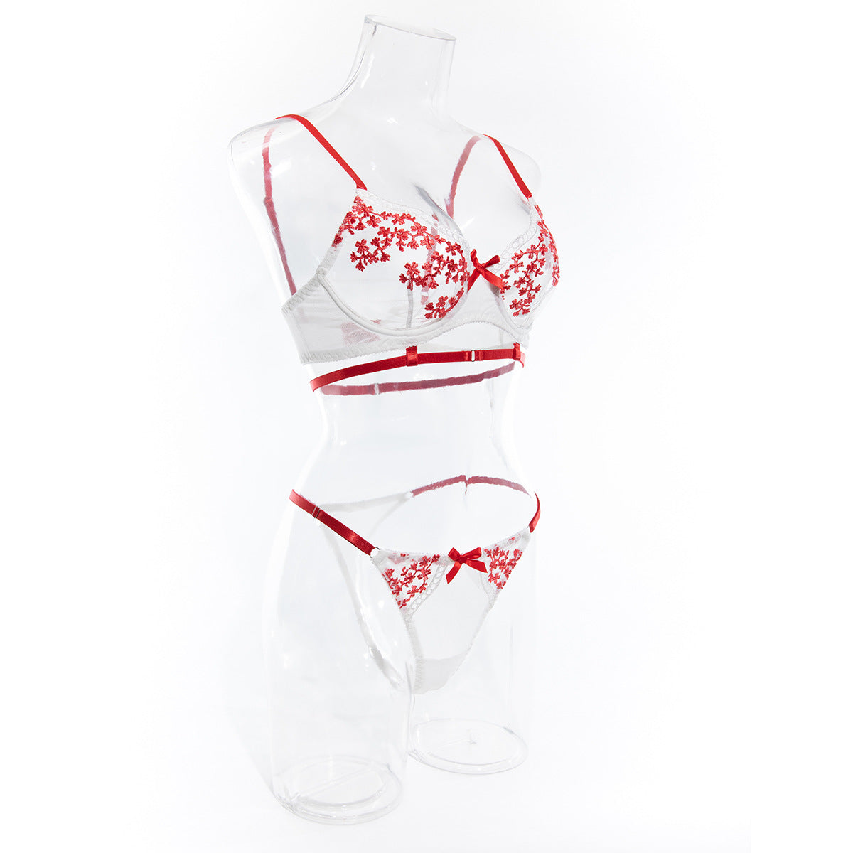 Floral Embroidery Lingerie Set - Sheer Two Piece