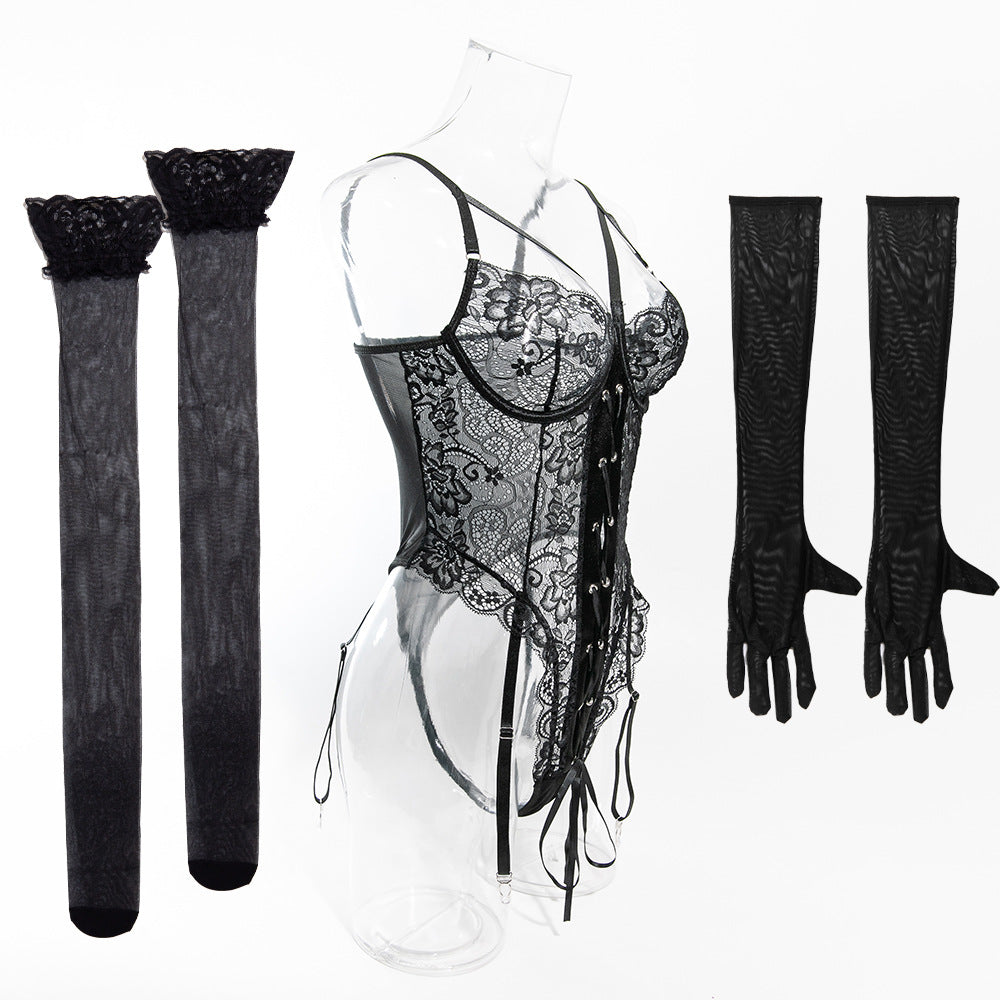 Lace Bodysuit Set - Gloves & Stockings Included