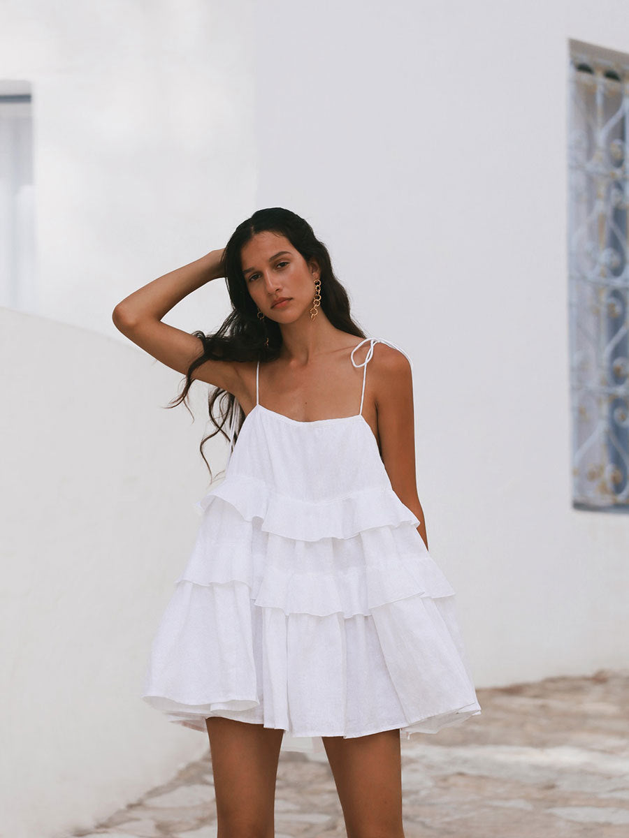 Summer Multi-layer Ruffled Mini Dress - Backless Adjustable Camisole