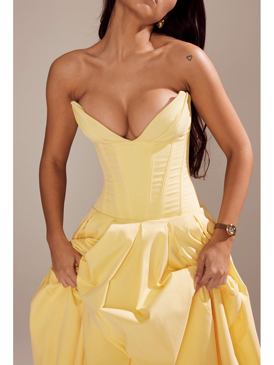 Strapless Midi Dress - Backless Tie Waist Style