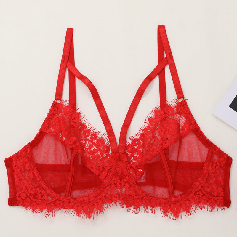 Eyelash Garter Set - 3 Piece Sheer Lingerie