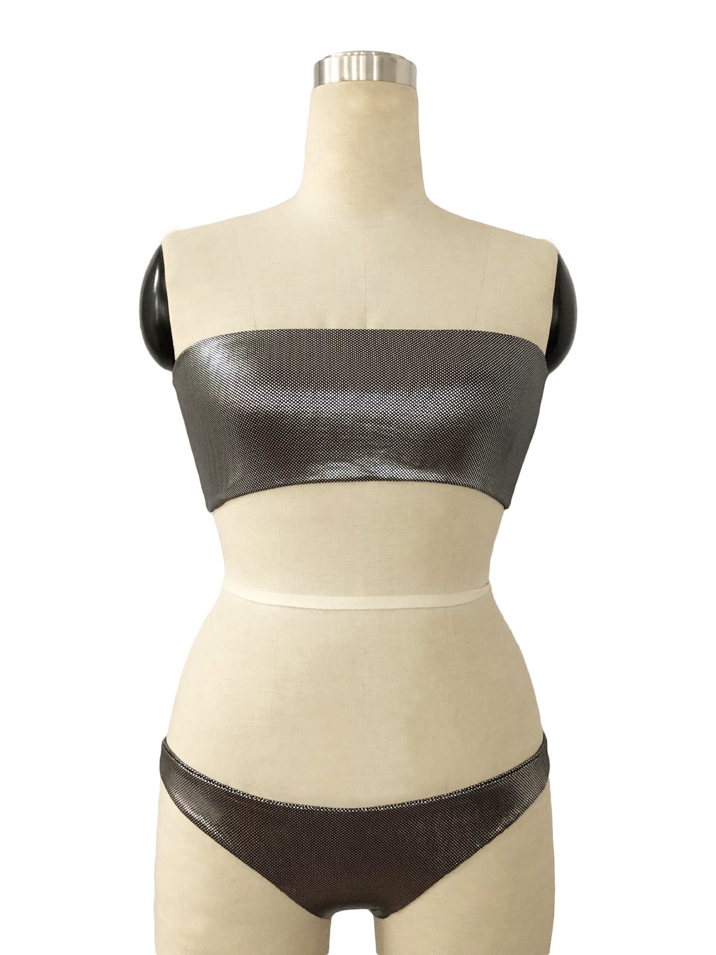 Metallic Tube Top Bikini Set - Bronzing Shimmer Low Rise