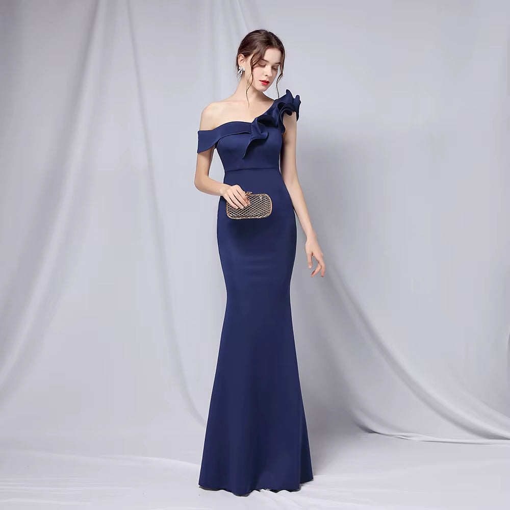Chiffon Evening Dress - Elegant Mermaid Ruffle Gown