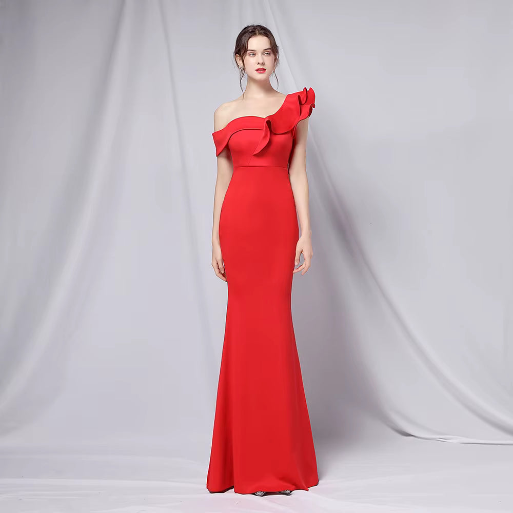 Chiffon Evening Dress - Elegant Mermaid Ruffle Gown