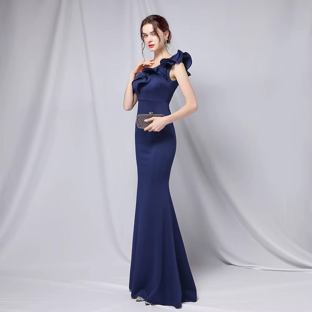 Chiffon Evening Dress - Elegant Mermaid Ruffle Gown