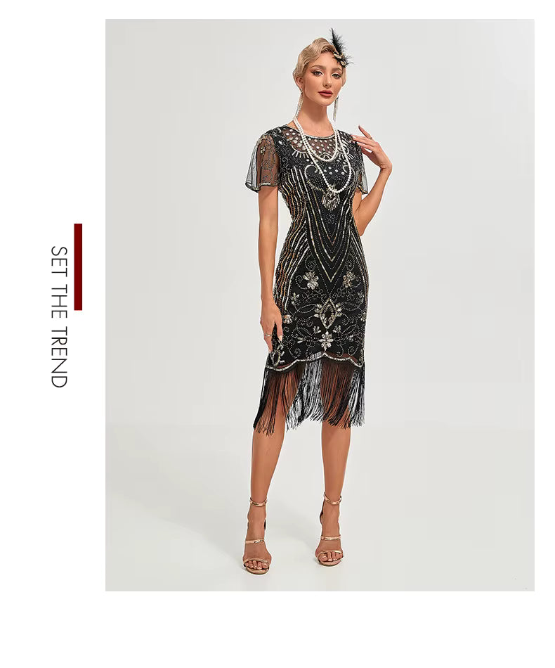 Flapper Dress - 1920s Sequin Tassel Great Gatsby Gown