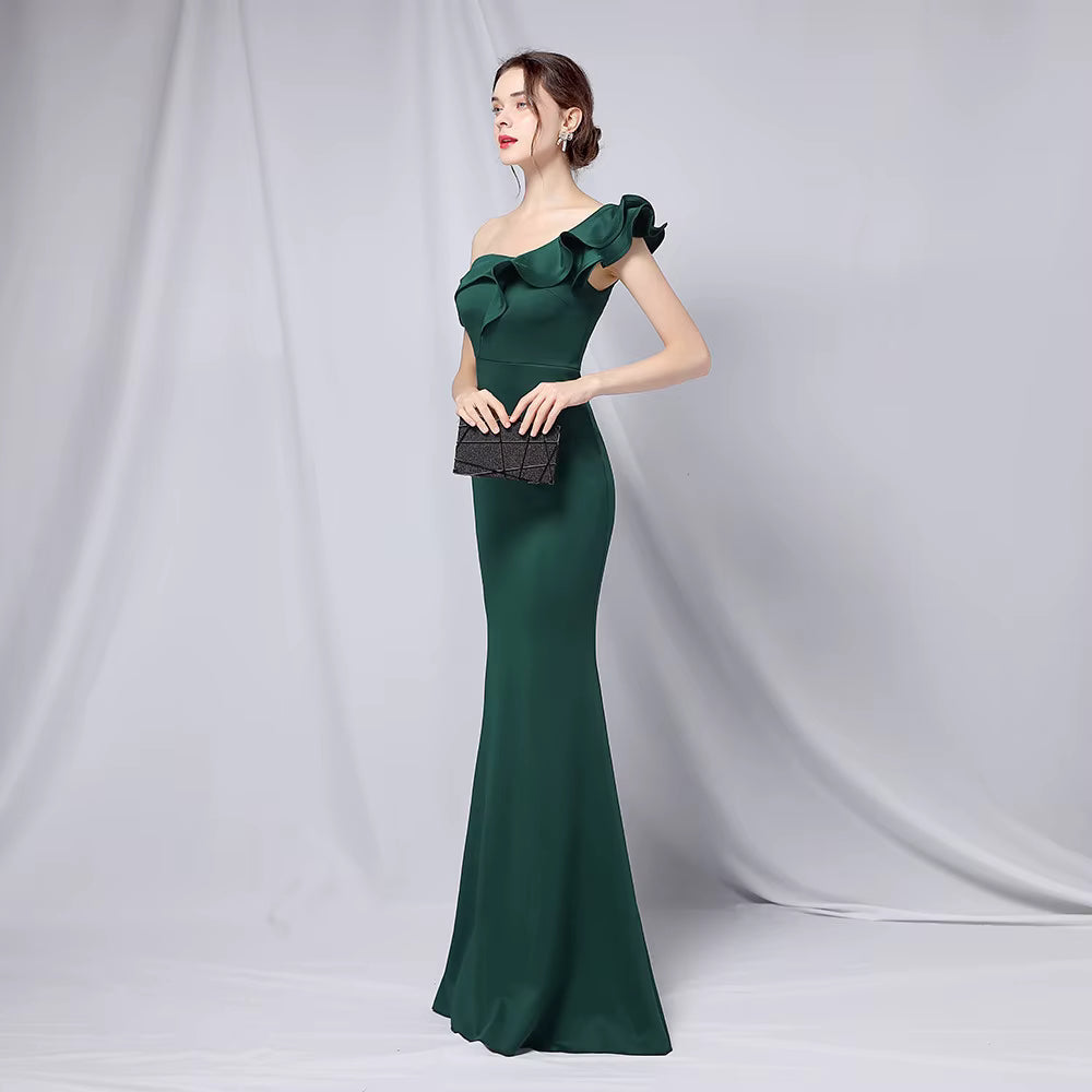 Chiffon Evening Dress - Elegant Mermaid Ruffle Gown