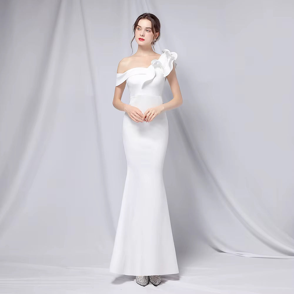 Chiffon Evening Dress - Elegant Mermaid Ruffle Gown