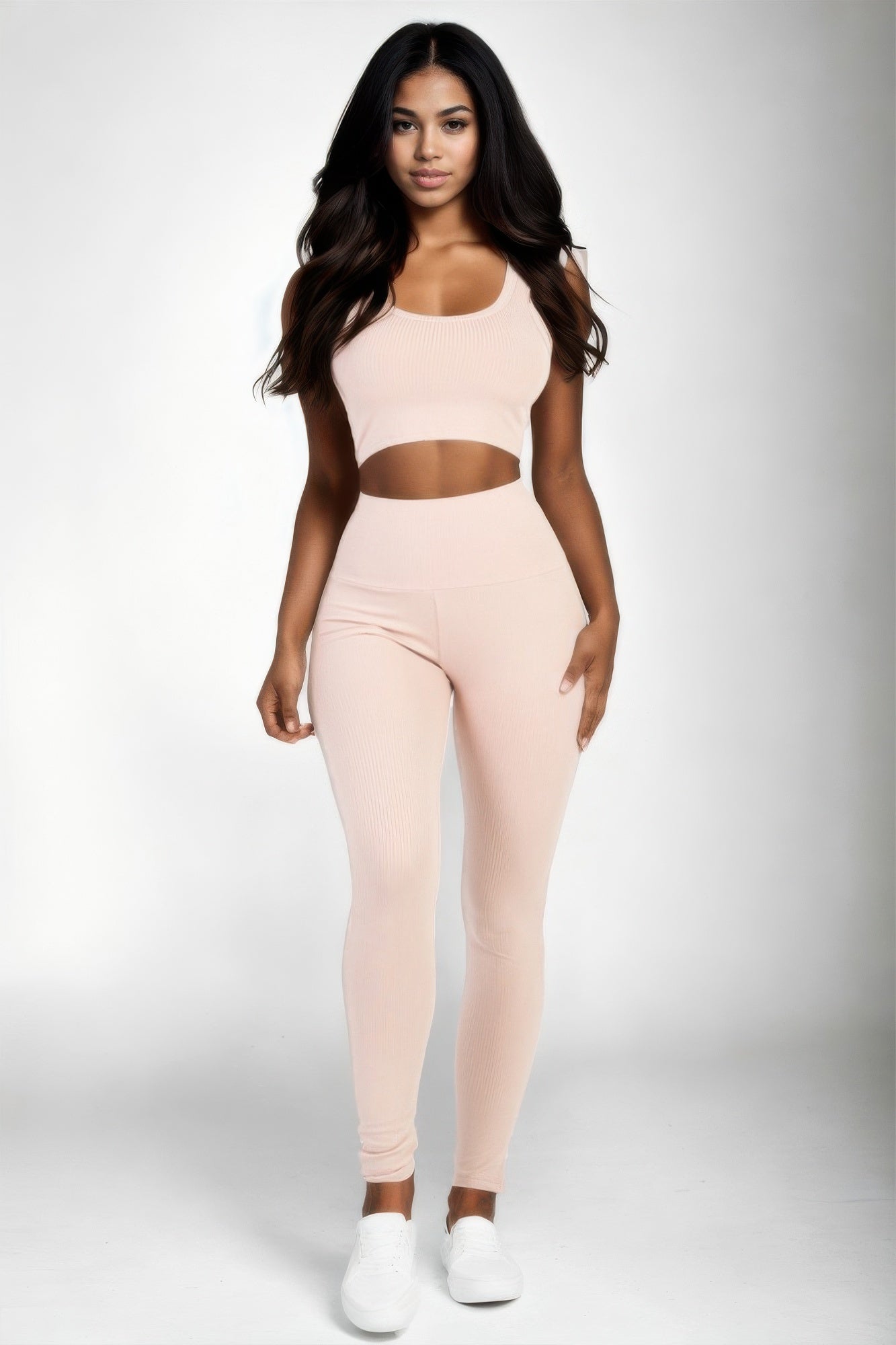 Casual Stretch Ribbed Crop Top & Leggings Set