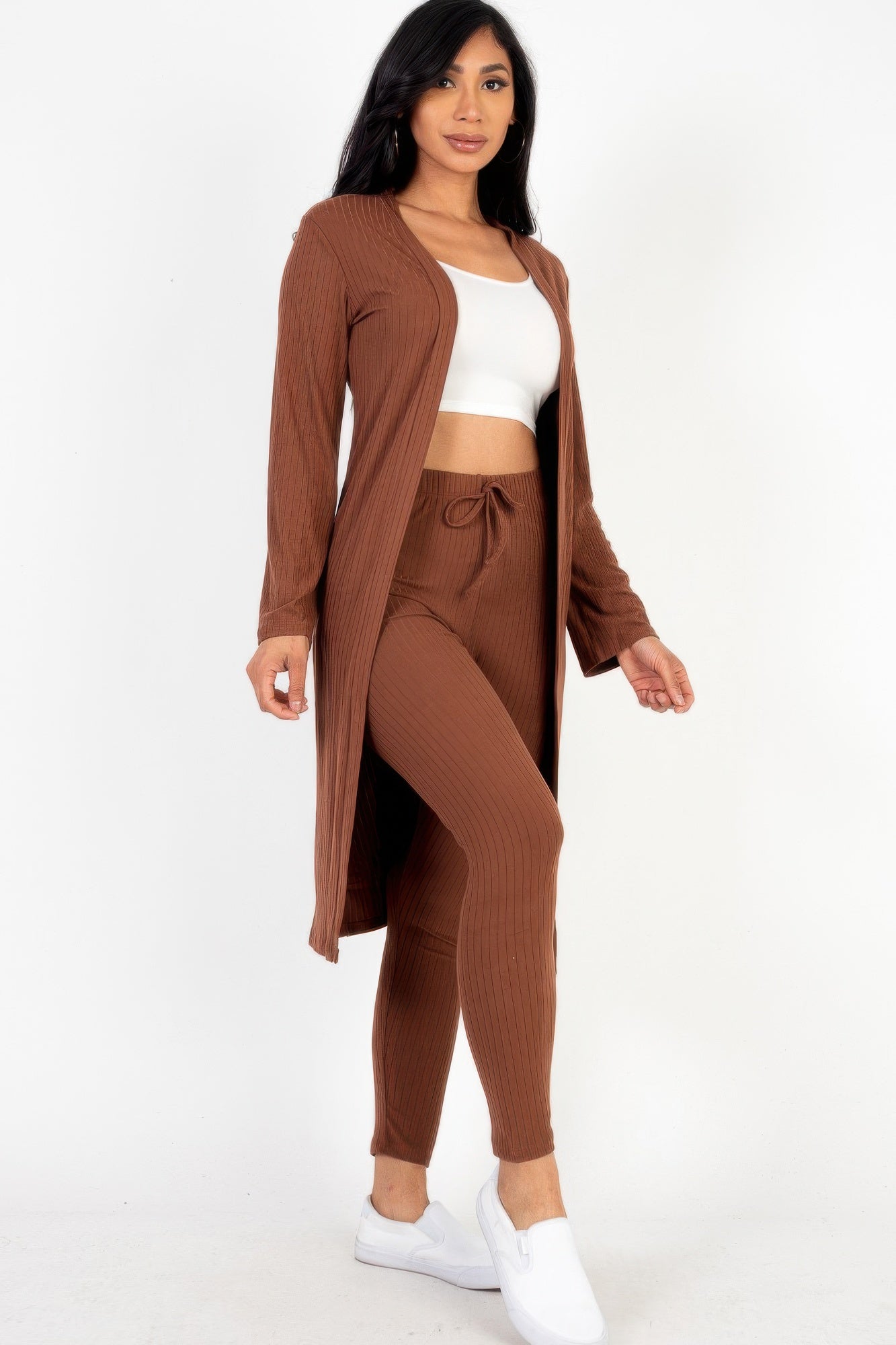 High-Stretch Ribbed Long Cardigan & Leggings Set