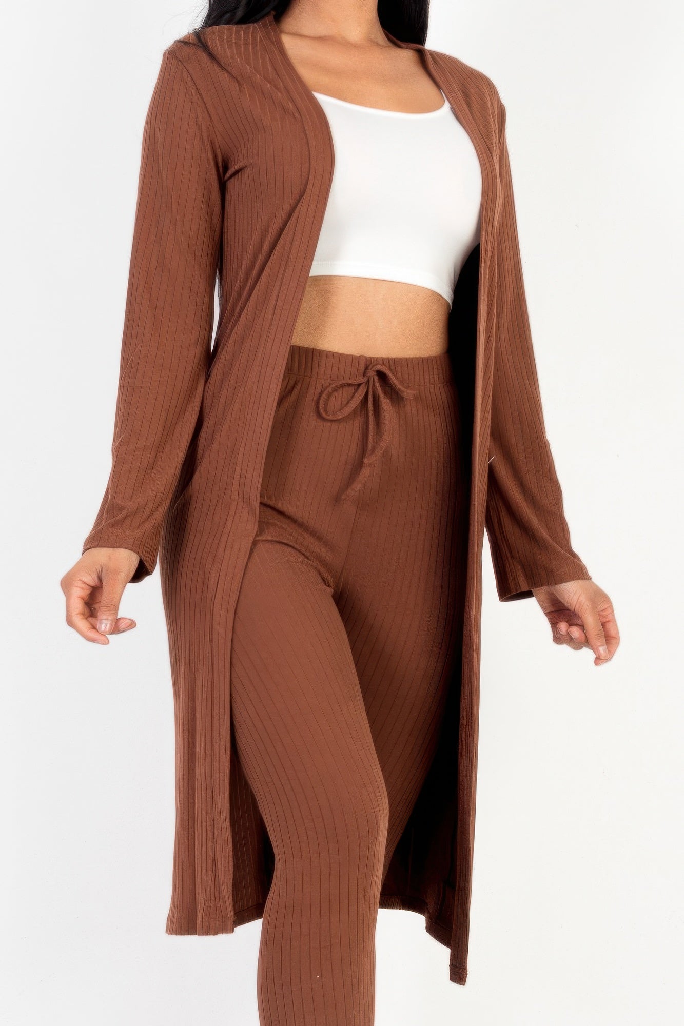 High-Stretch Ribbed Long Cardigan & Leggings Set