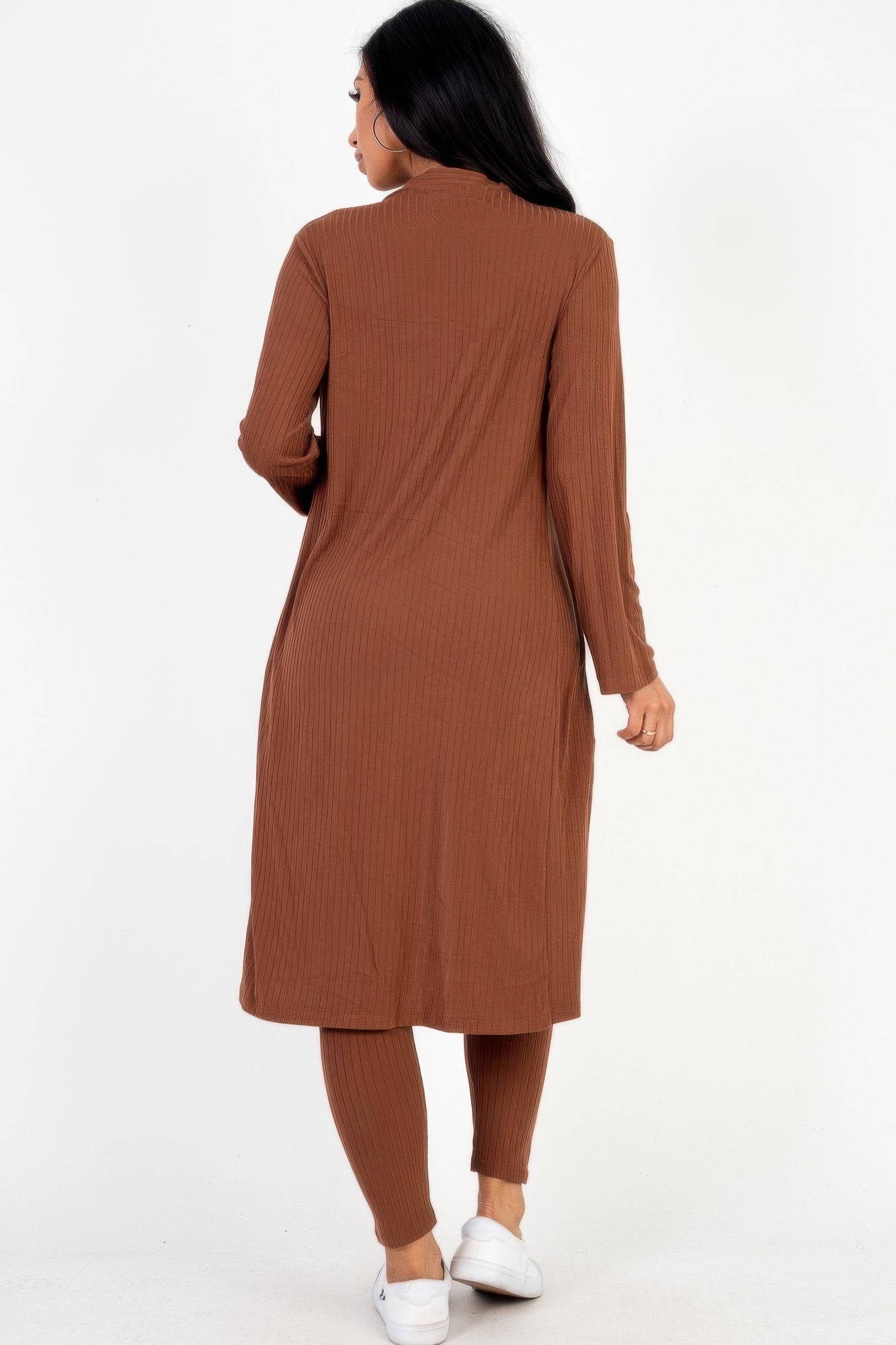 High-Stretch Ribbed Long Cardigan & Leggings Set