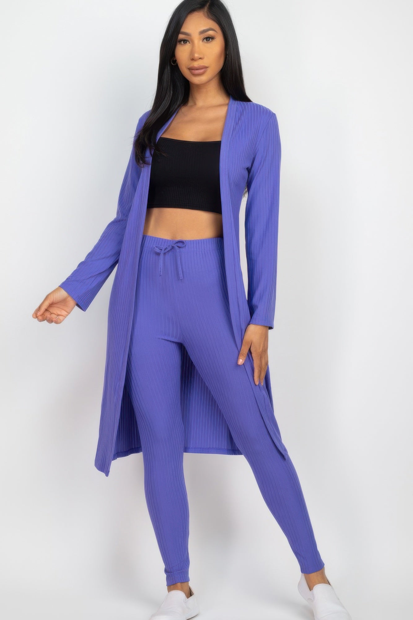 High-Stretch Ribbed Long Cardigan & Leggings Set