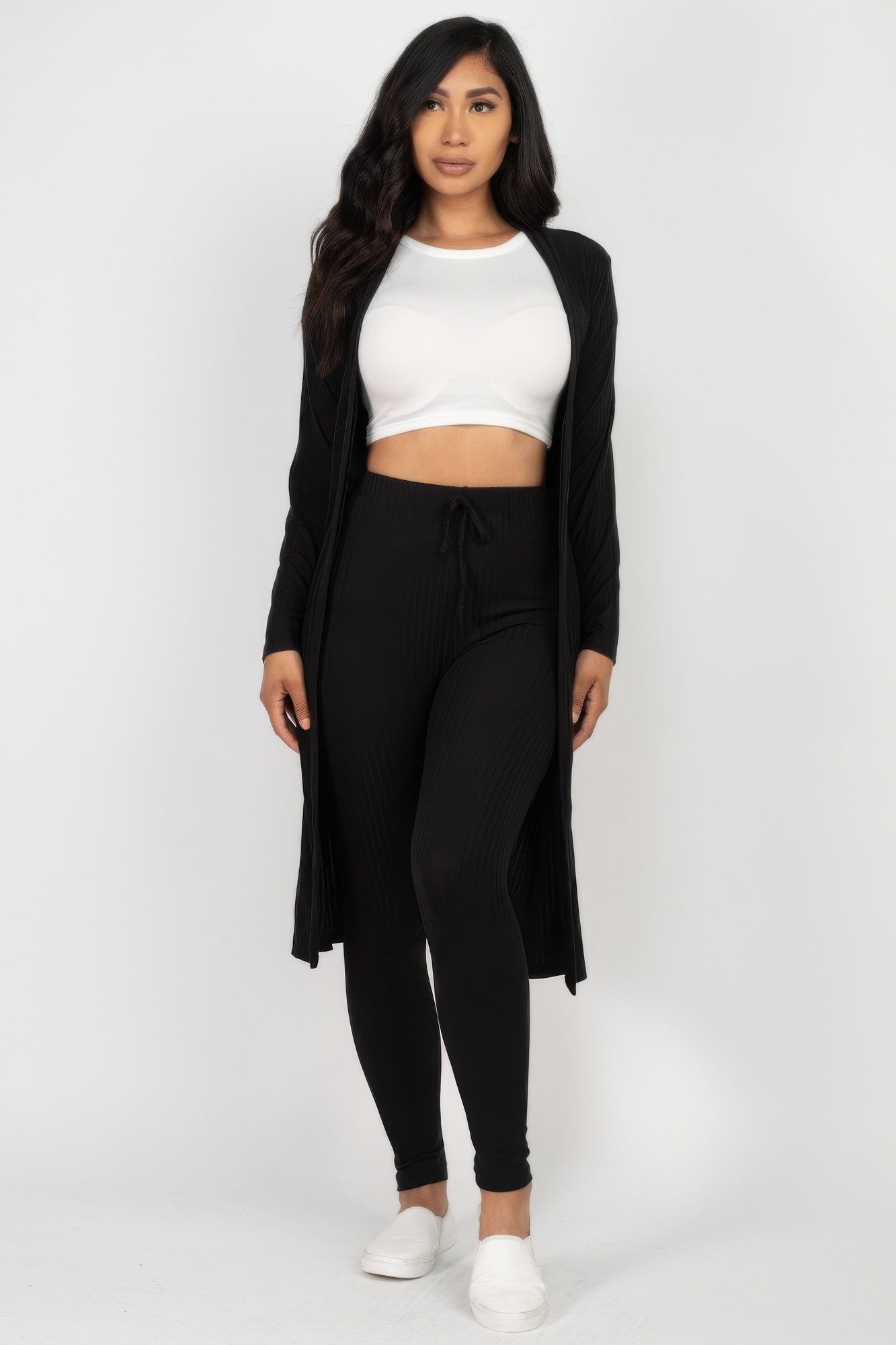 High-Stretch Ribbed Long Cardigan & Leggings Set