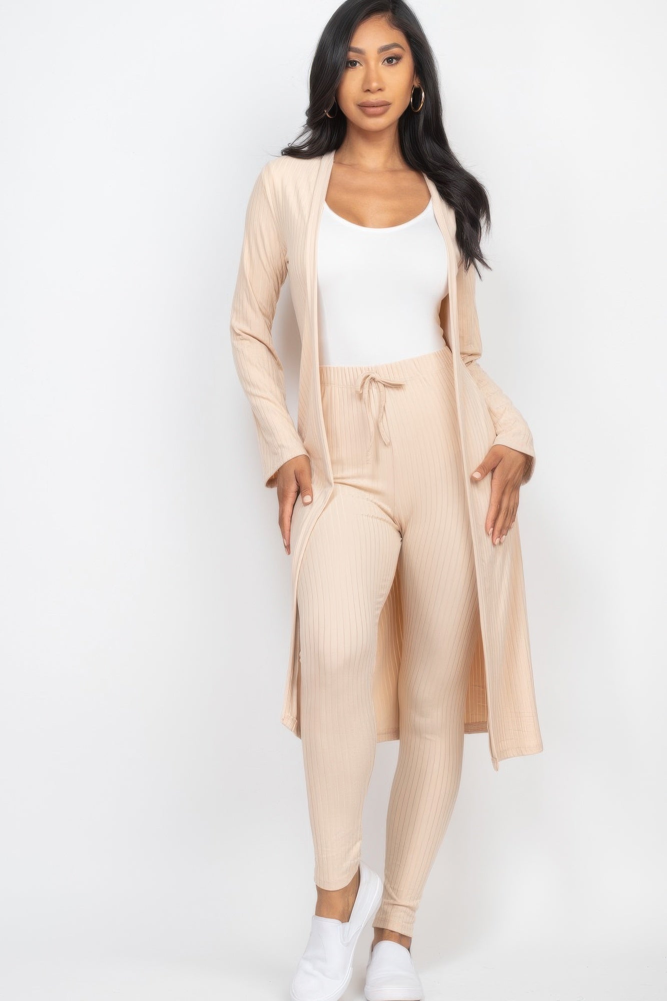 High-Stretch Ribbed Long Cardigan & Leggings Set