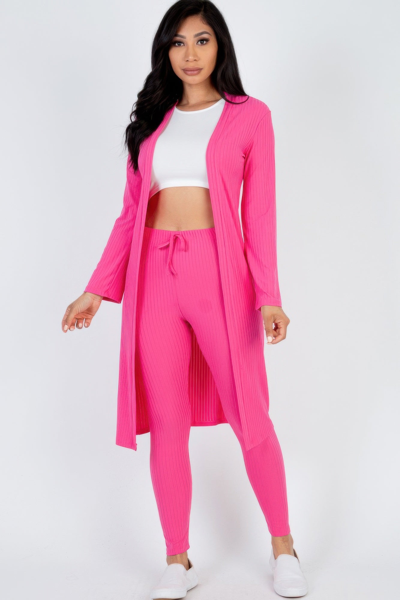 High-Stretch Ribbed Long Cardigan & Leggings Set
