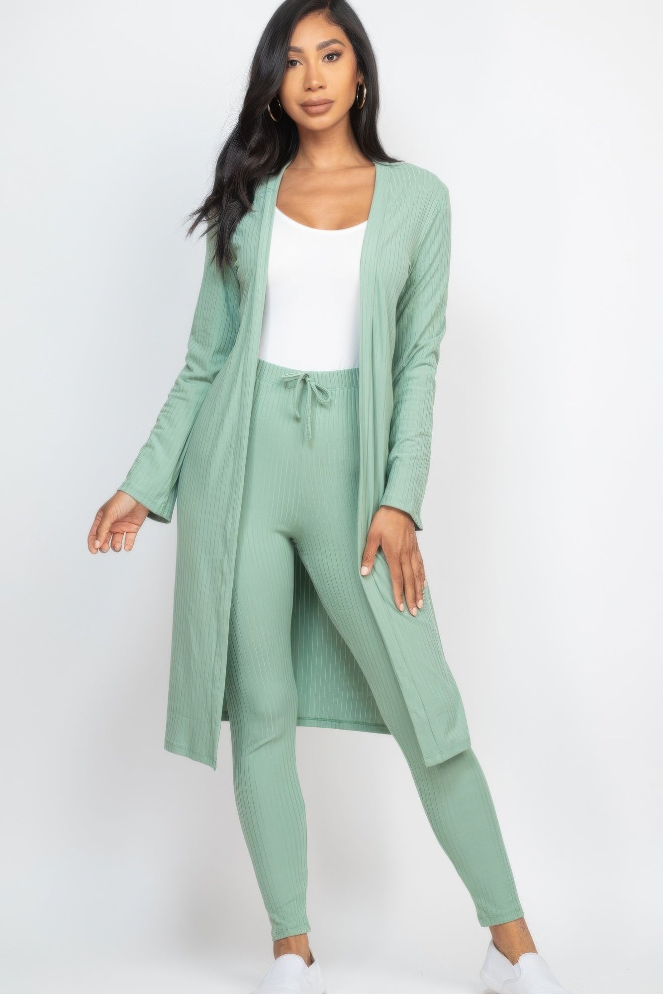 High-Stretch Ribbed Long Cardigan & Leggings Set