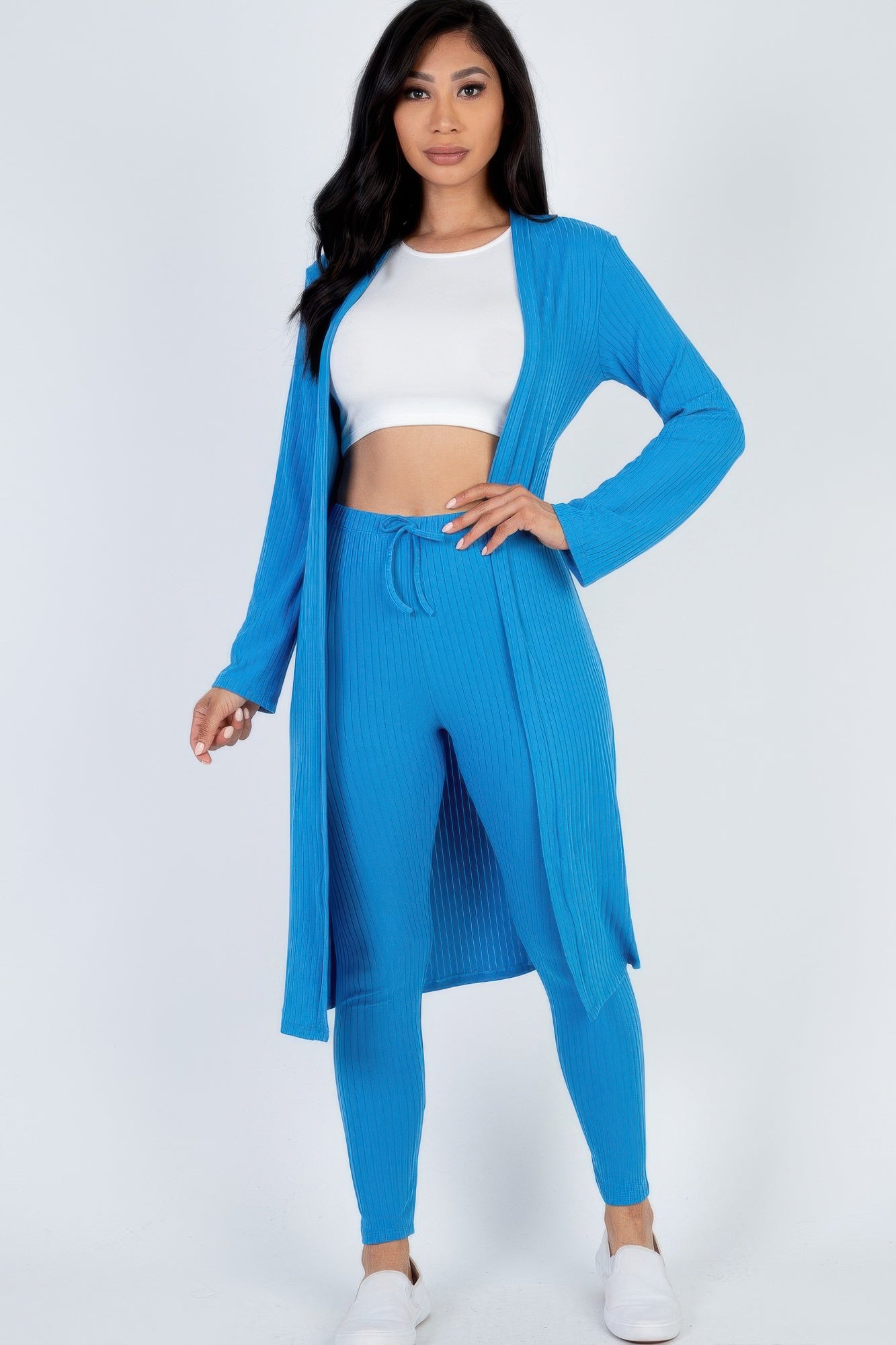 High-Stretch Ribbed Long Cardigan & Leggings Set