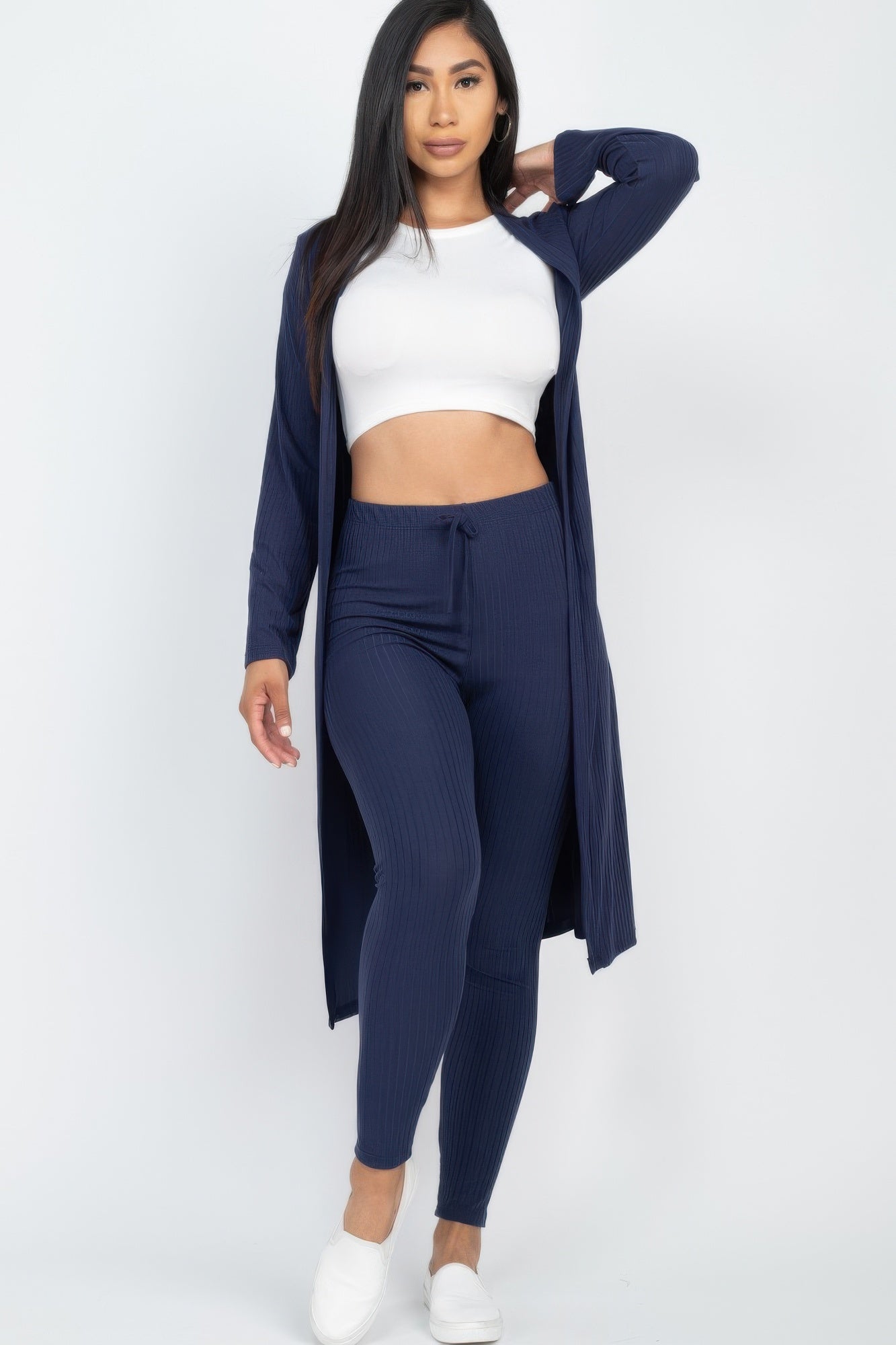 High-Stretch Ribbed Long Cardigan & Leggings Set