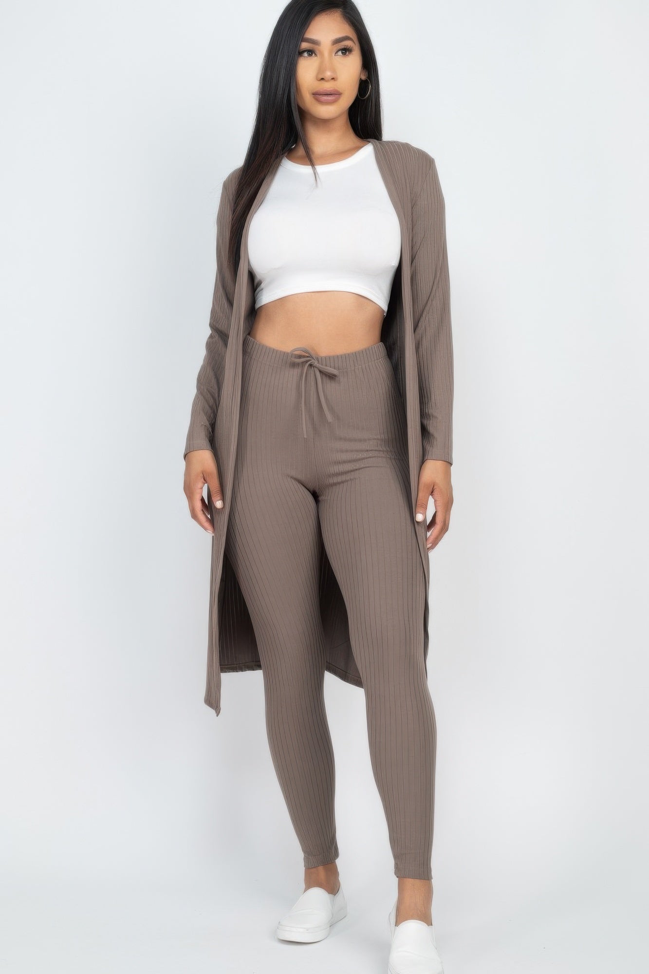 High-Stretch Ribbed Long Cardigan & Leggings Set