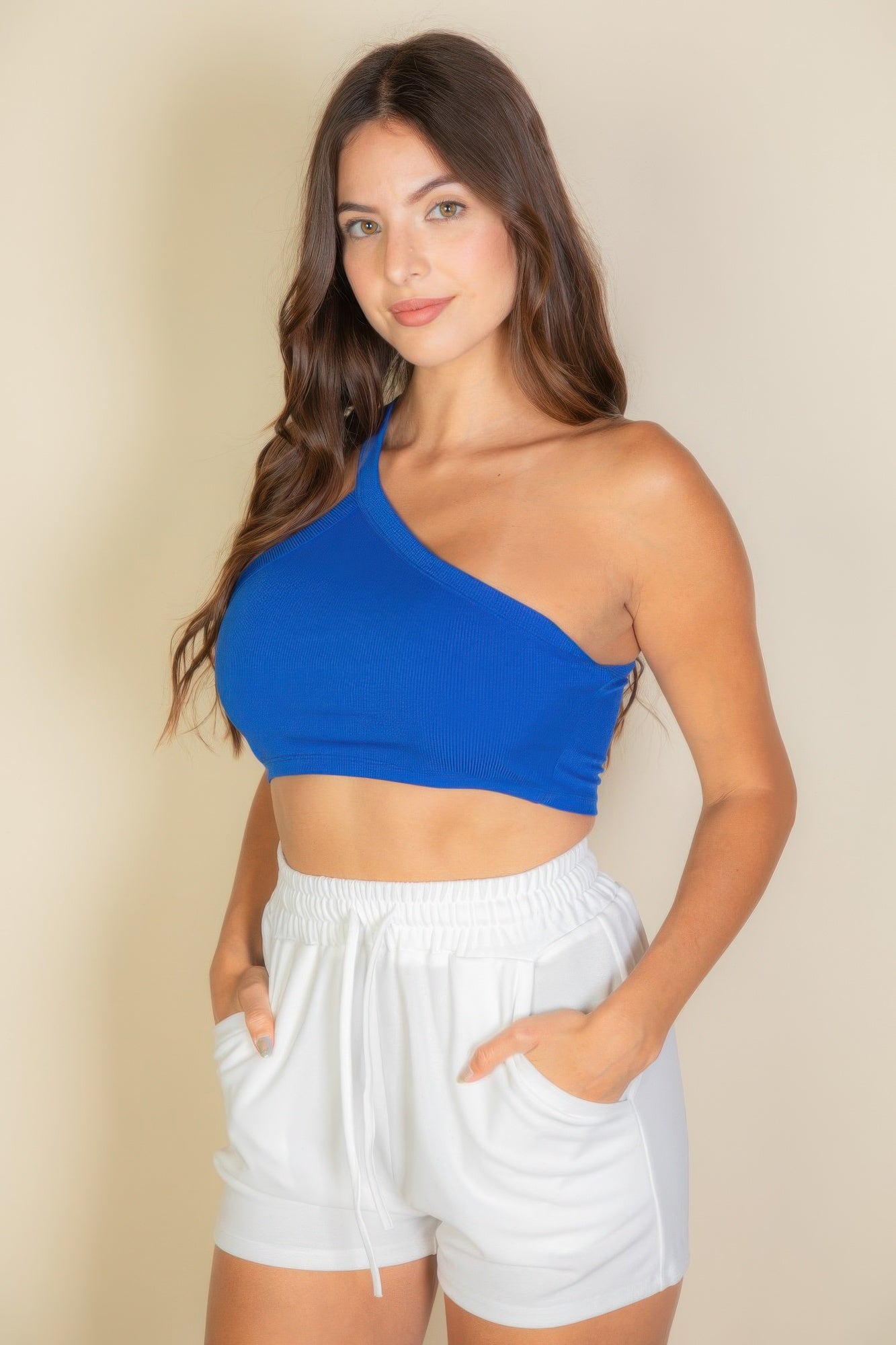 One Shoulder Ribbed Cropped Cami Top